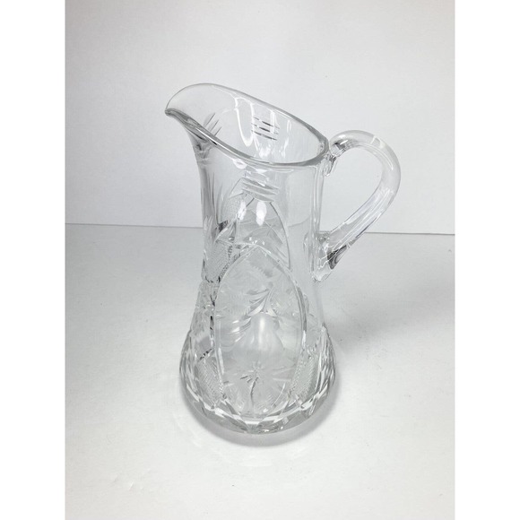 Large Beautifully Cut Crystal Fruit Motif/Starburst Handled Pitcher 11 1/4” 44oz - Picture 2 of 7